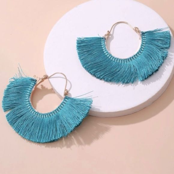 NEW Bohemian Turquoise Tassel Earrings - Picture 4 of 4